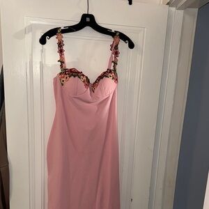 Pink Embellished Bustier Cocktail Dress